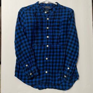 Polo Ralph Lauren Girls' Twill Plaid Pin Tucked Front Shirt long sleeve sz 5